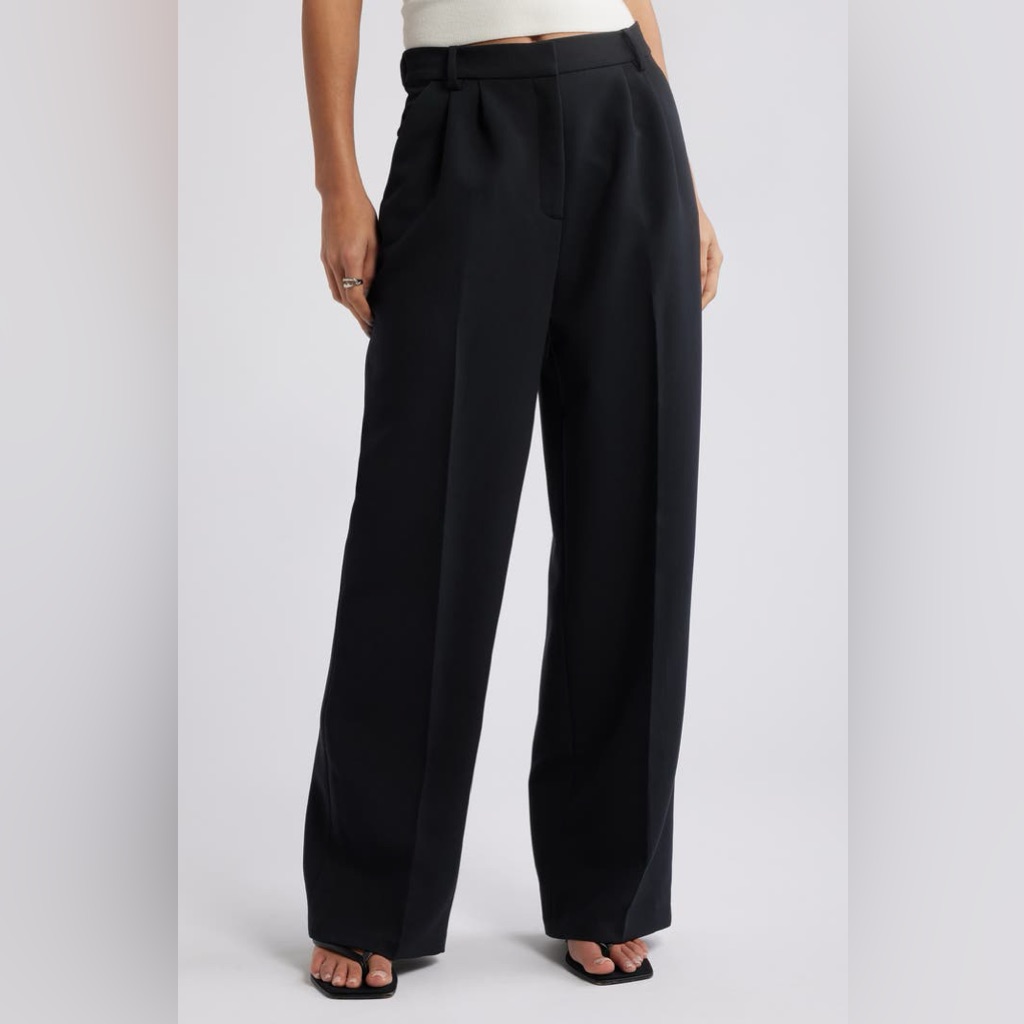 Maxmara Black Wide Leg Pants W Side Pockets Size 10